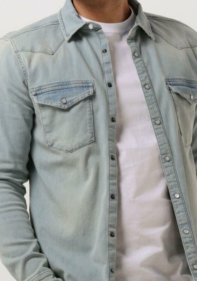 PUREWHITE Heren Overhemden Denim Shirt With Pressbuttons And Pockets On Chest Lichtblauw