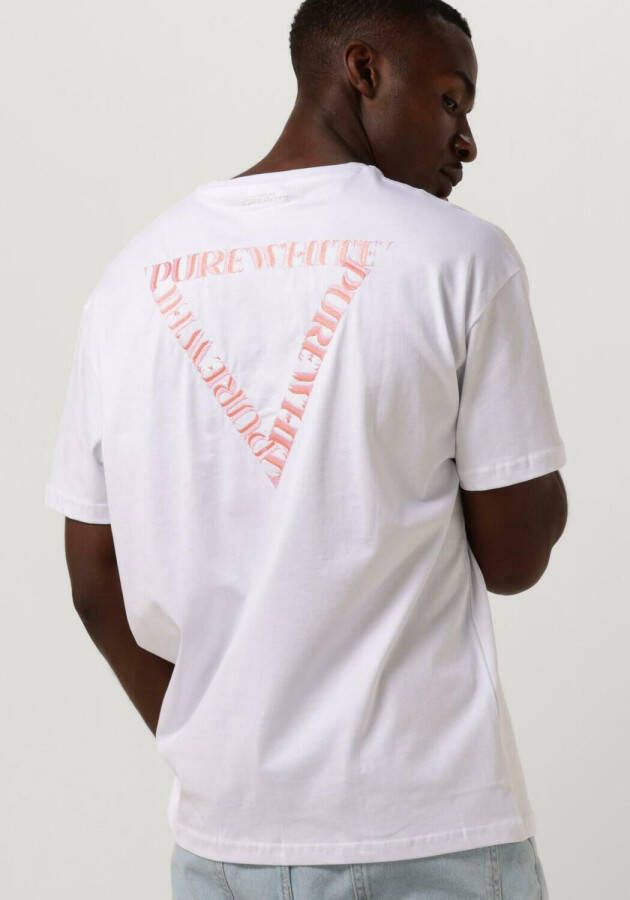 Purewhite Witte T-shirt Tshirt With Small Logo At Side And Big Back Embroidery