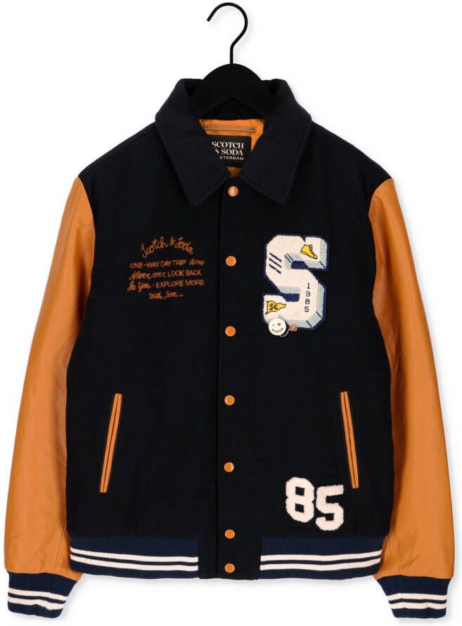 Scotch & Soda Blauwe Jack Wool + Leather College Jacket