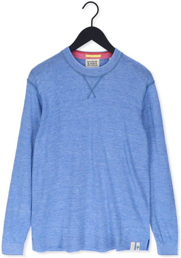 SCOTCH & SODA Heren Truien & Vesten Lightweight Linen-blend Melange Crewneck Pullover Blauw