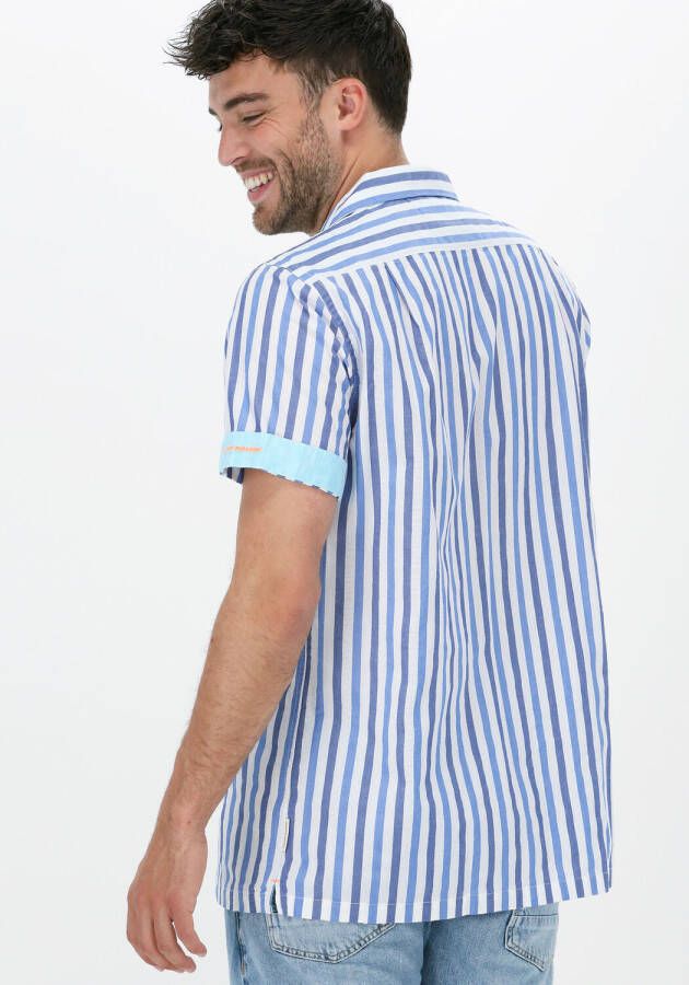 Scotch & Soda Blauw wit Gestreepte Casual Overhemd Lightweight Structured Shortsleeve Shirt In Organic Cotton