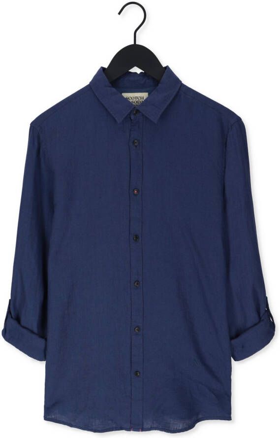 Scotch & Soda Donkerblauwe Casual Overhemd Regular Fit Garment-dyed Linen Shirt