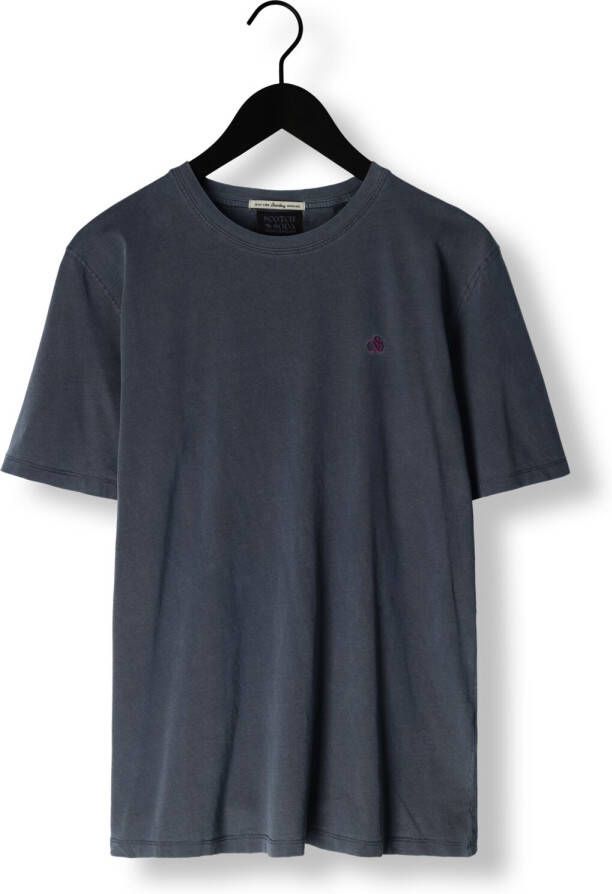 Scotch & Soda Donkerblauwe T-shirt Garment Dye Logo Embroidery Tee