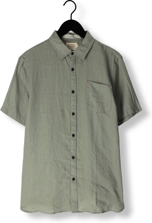 SCOTCH & SODA Heren Overhemden Short Sleeve Linen Shirt Donkergroen