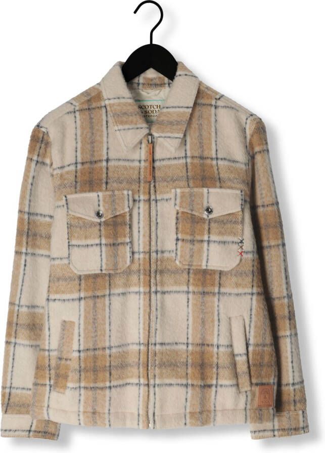 SCOTCH & SODA Heren Overhemden Wool-blend Zip-thru Check Overshirt Gebroken Wit