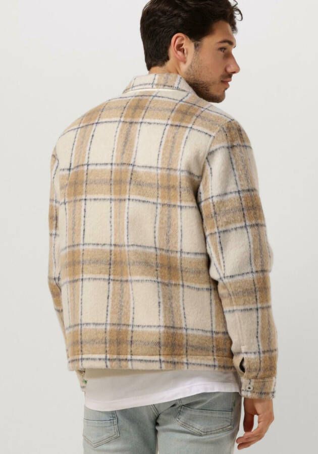 SCOTCH & SODA Heren Overhemden Wool-blend Zip-thru Check Overshirt Gebroken Wit