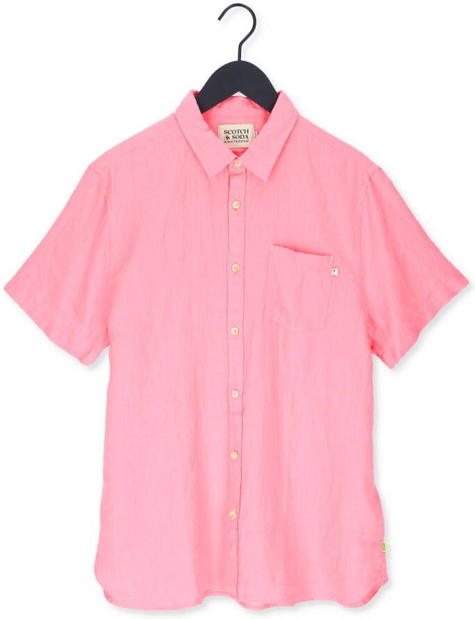 Scotch & Soda Roze Casual Overhemd Regular Fit Garment-dyed Linen Shortsleeve Shirt