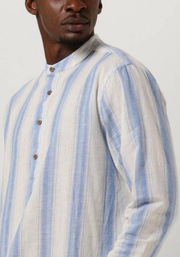 SCOTCH & SODA Heren Overhemden Cotton Linen Blend Kaftan In Checks And Stripes Wit