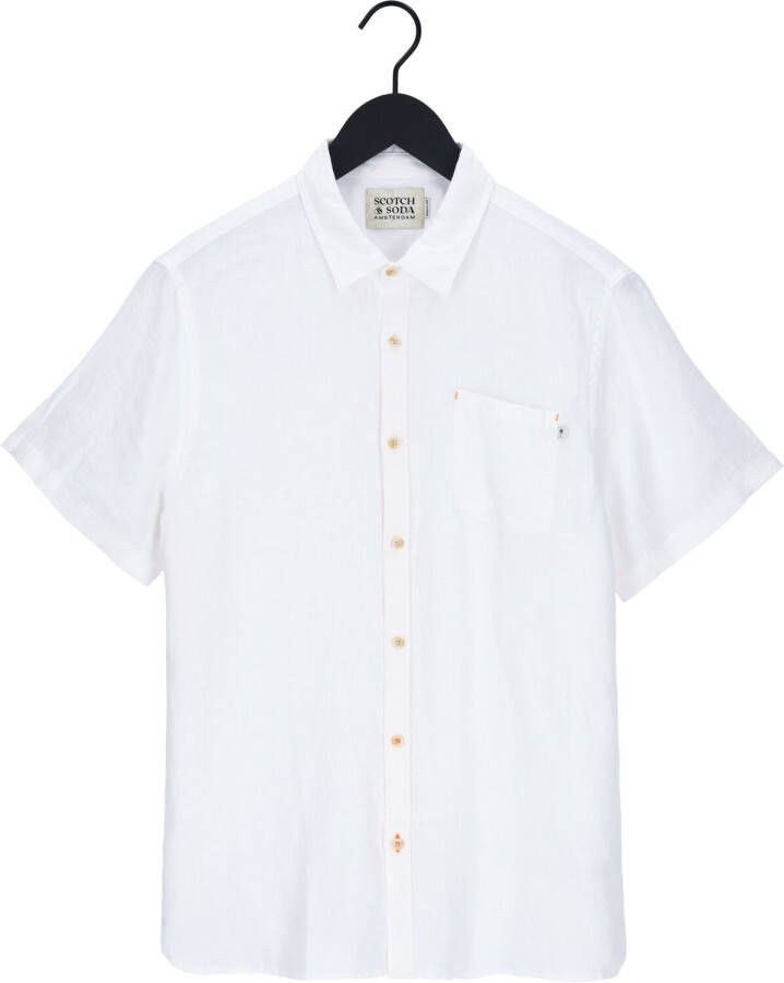 Scotch & Soda Witte Casual Overhemd Regular Fit Garment-dyed Linen Shortsleeve Shirt