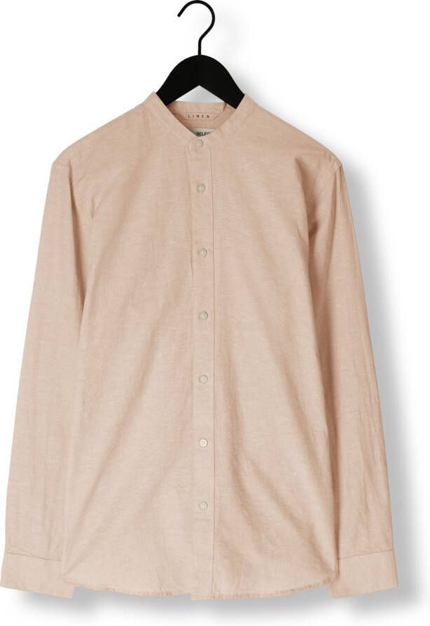SELECTED HOMME Heren Overhemden Slhslimnew-linen Shirt Ls Band W Beige