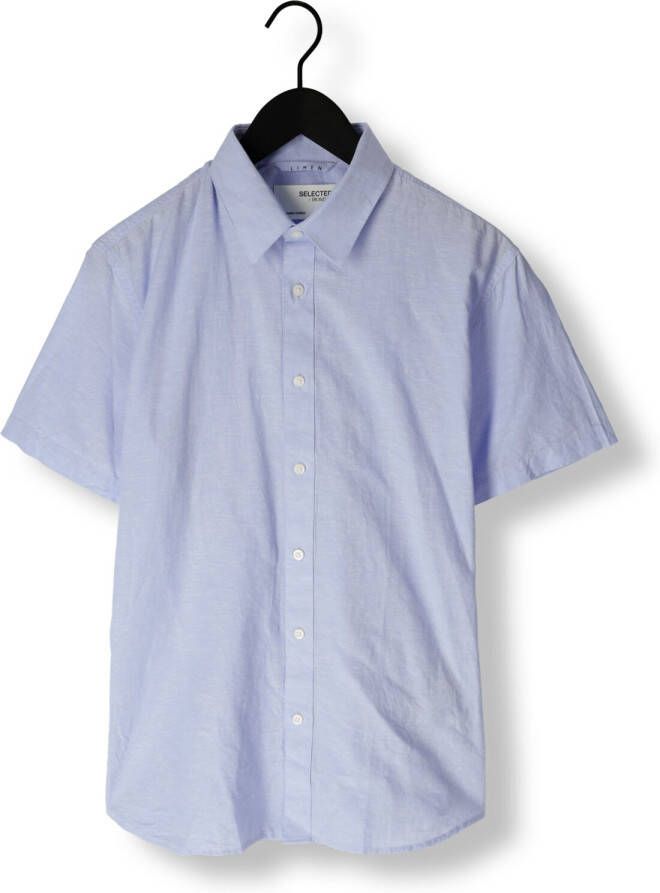 SELECTED HOMME Heren Overhemden Slhslimnew-linen Shirts Ss Classic W Blauw