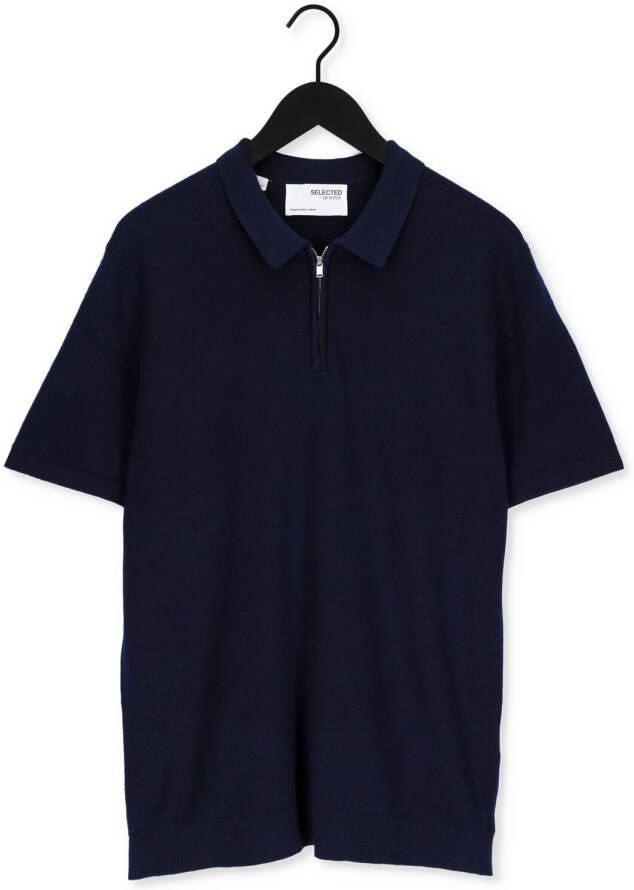 SELECTED HOMME Heren Polo's & T-shirts Slhflorence Ss Knit Zip Polo B Donkerblauw