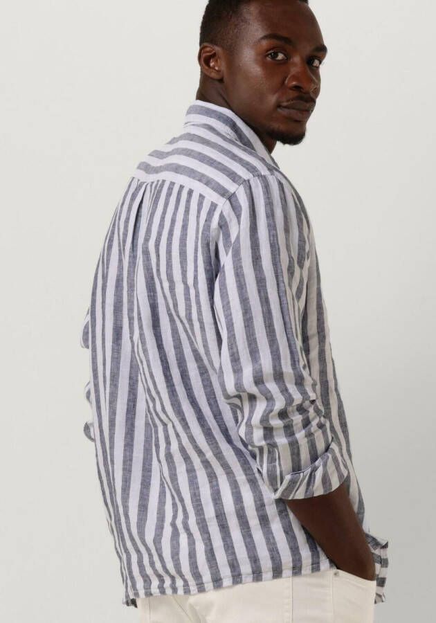 TOMMY HILFIGER Heren Overhemden Breton Linen Stripe Cf Shirt Blauw wit Gestreept