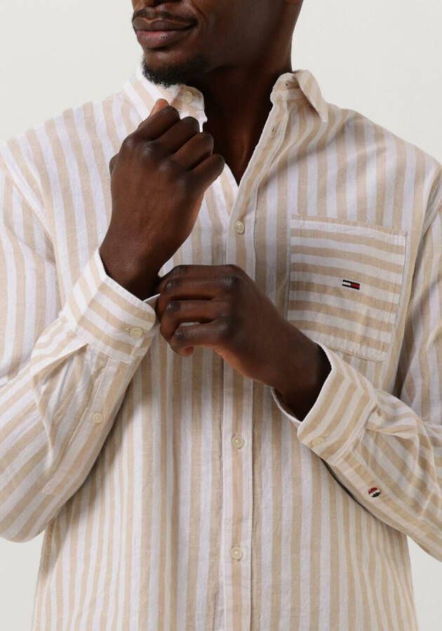 TOMMY JEANS Heren Overhemden Tjm Clsc Ls Stripe Linen Shirt Beige