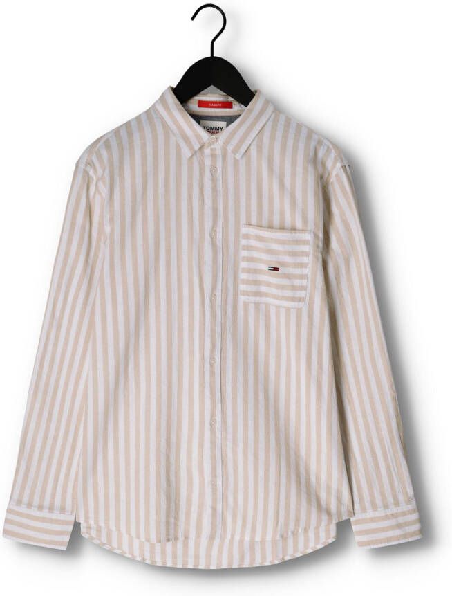 TOMMY JEANS Heren Overhemden Tjm Clsc Ls Stripe Linen Shirt Beige