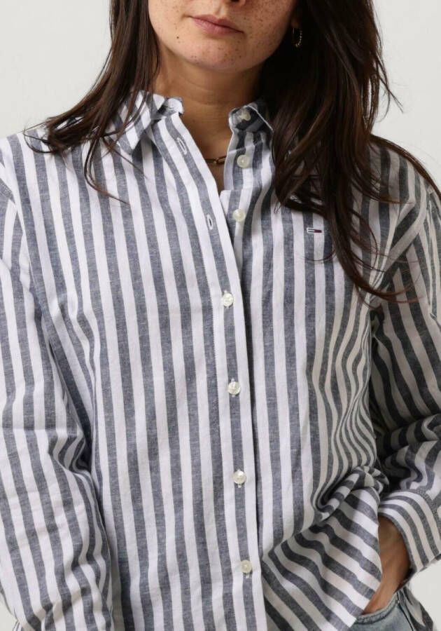 TOMMY JEANS Dames Blouses Tjw Striped Linen Blend Bf Shirt Blauw wit Gestreept