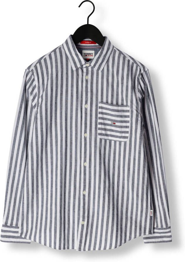 TOMMY JEANS Heren Overhemden Tjm Clsc Ls Stripe Linen Shirt Blauw wit Gestreept