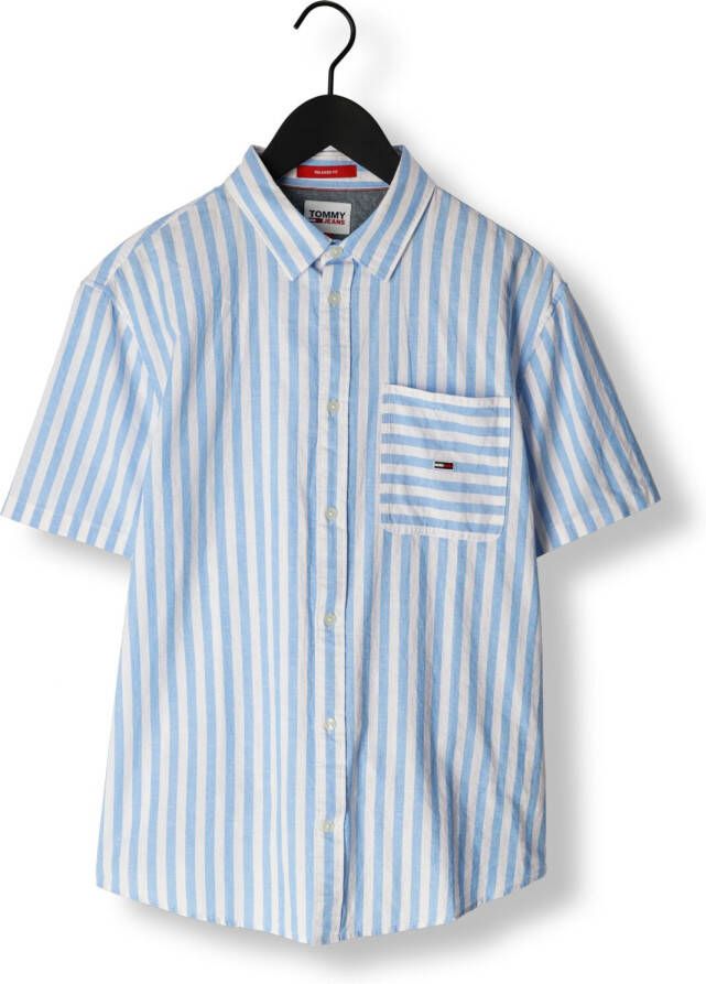 TOMMY JEANS Heren Overhemden Tjm Rlx Ss Stripe Linen Shirt Lichtblauw