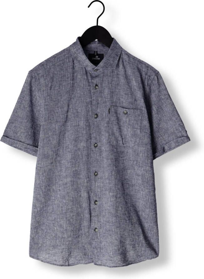 Vanguard Blauwe Casual Overhemd Short Sleeve Shirt Linen Cotton Blend