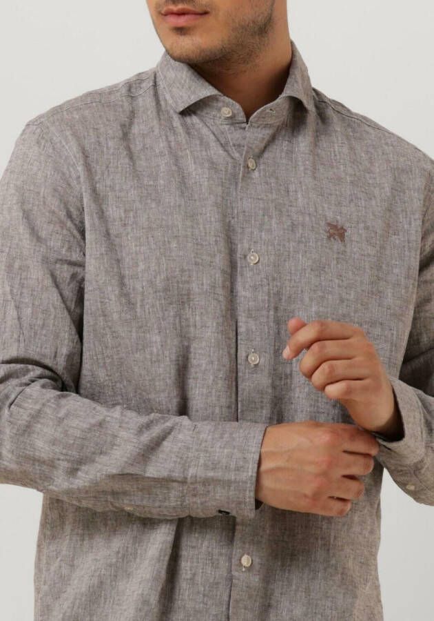 VANGUARD Heren Overhemden Long Sleeve Shirt Linen Cotton Blend 2 Tone Bruin