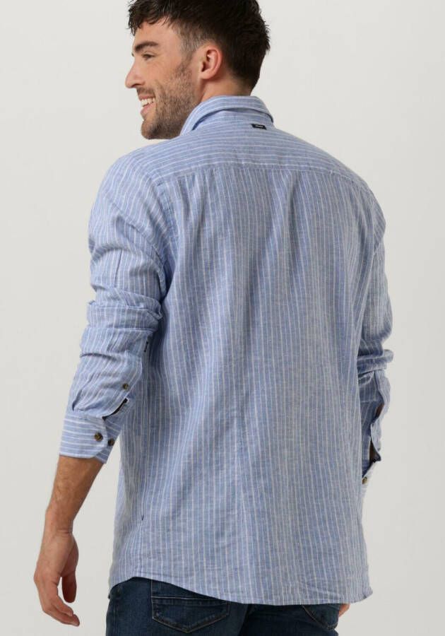 VANGUARD Heren Overhemden Long Sleeve Shirt Linen Cotton Blend Stripe Lichtblauw