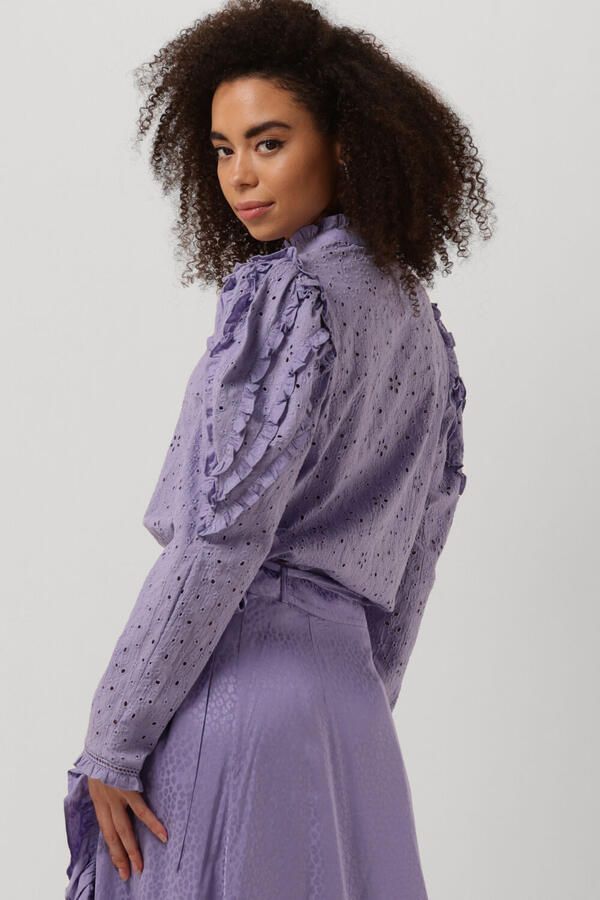 Fabienne Chapot Lila Blouse met Geborduurde Ruchemouwen Purple Dames
