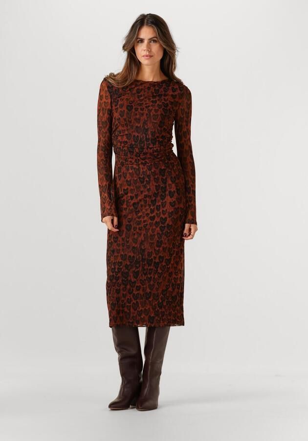 Fabienne Chapot mesh midi jurk met panterprint bruin