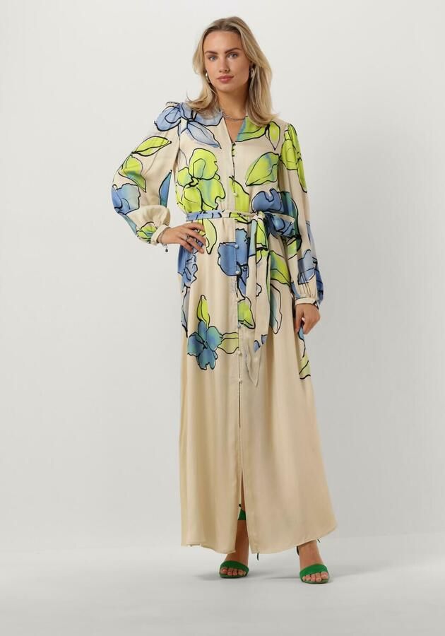 Fabienne Chapot gebloemde maxi blousejurk Erina ecru limegroen blauw - Foto 4