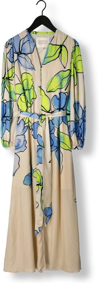 Fabienne Chapot gebloemde maxi blousejurk Erina ecru limegroen blauw - Foto 3