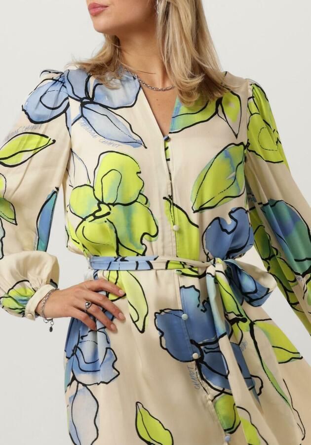Fabienne Chapot gebloemde maxi blousejurk Erina ecru limegroen blauw - Foto 2
