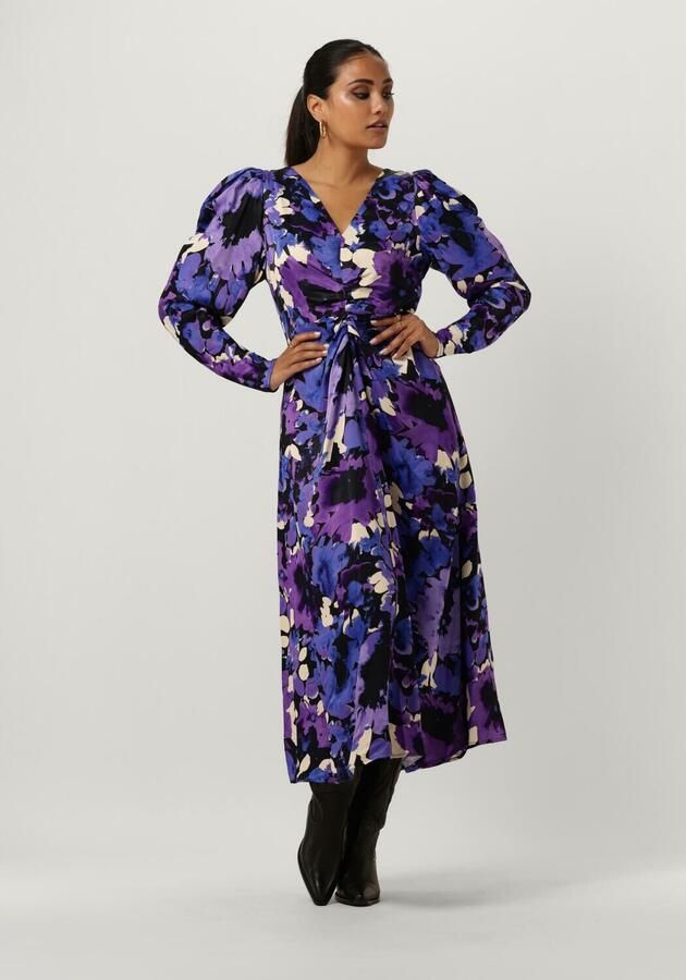 Fabienne Chapot Blauwe Bloomsberry Jurk met V-Hals en Pofmouwen Paars Dames - Foto 4