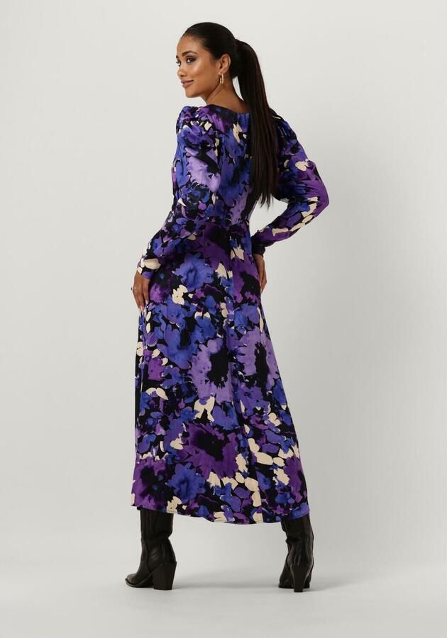 Fabienne Chapot Blauwe Bloomsberry Jurk met V-Hals en Pofmouwen Paars Dames