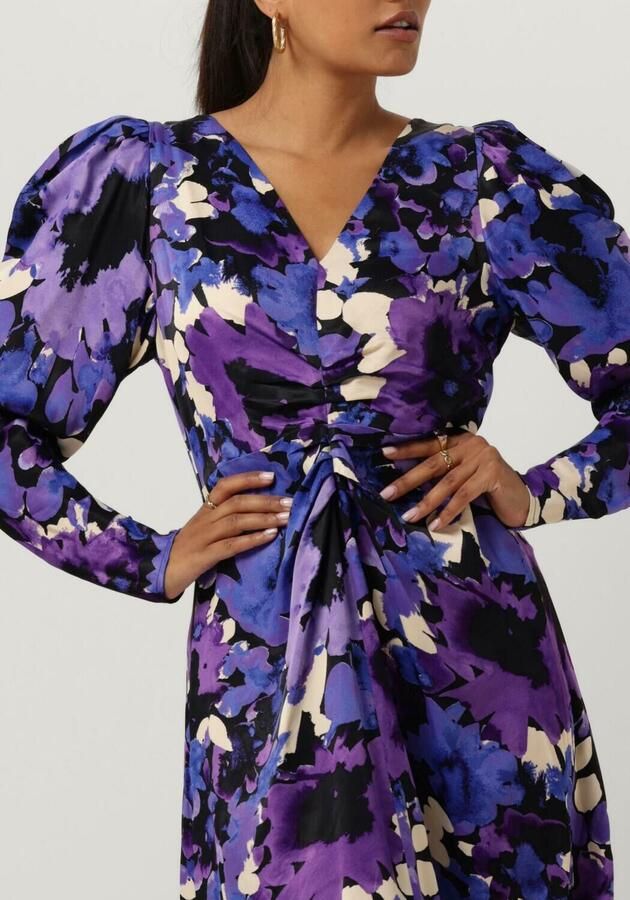 Fabienne Chapot Blauwe Bloomsberry Jurk met V-Hals en Pofmouwen Paars Dames - Foto 2