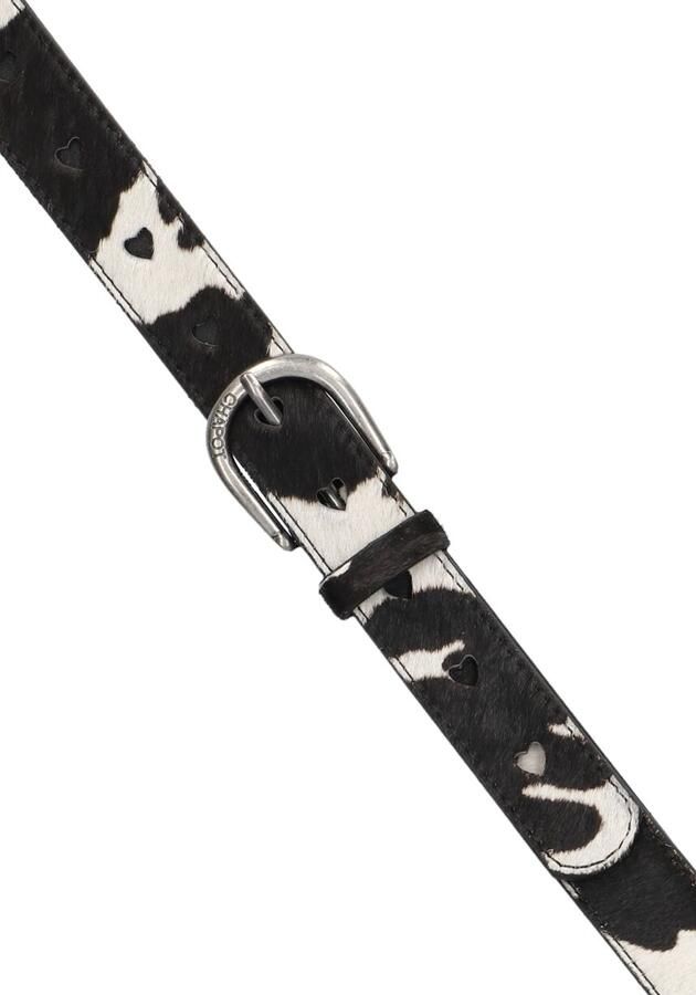 Fabienne Chapot leren riem Hairy Belt met koeienprint ecru donkerbruin