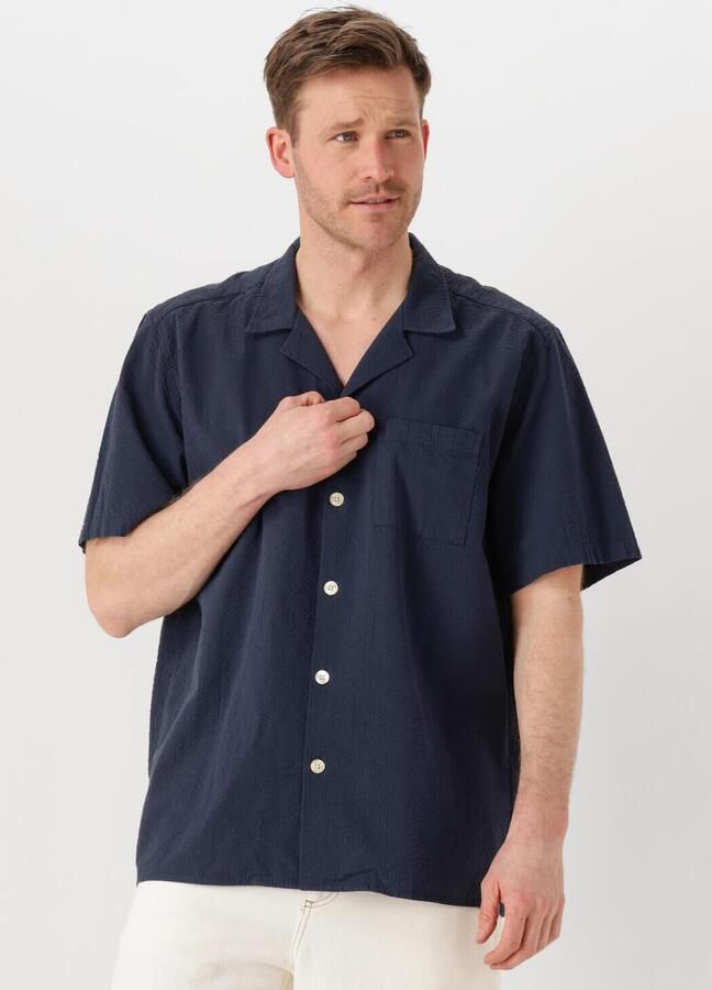 FORÉT Forét Heren Overhemden Hush Seersucker Ss Shirt Donkerblauw - Foto 4