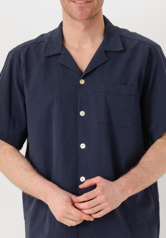FORÉT Forét Heren Overhemden Hush Seersucker Ss Shirt Donkerblauw - Foto 3