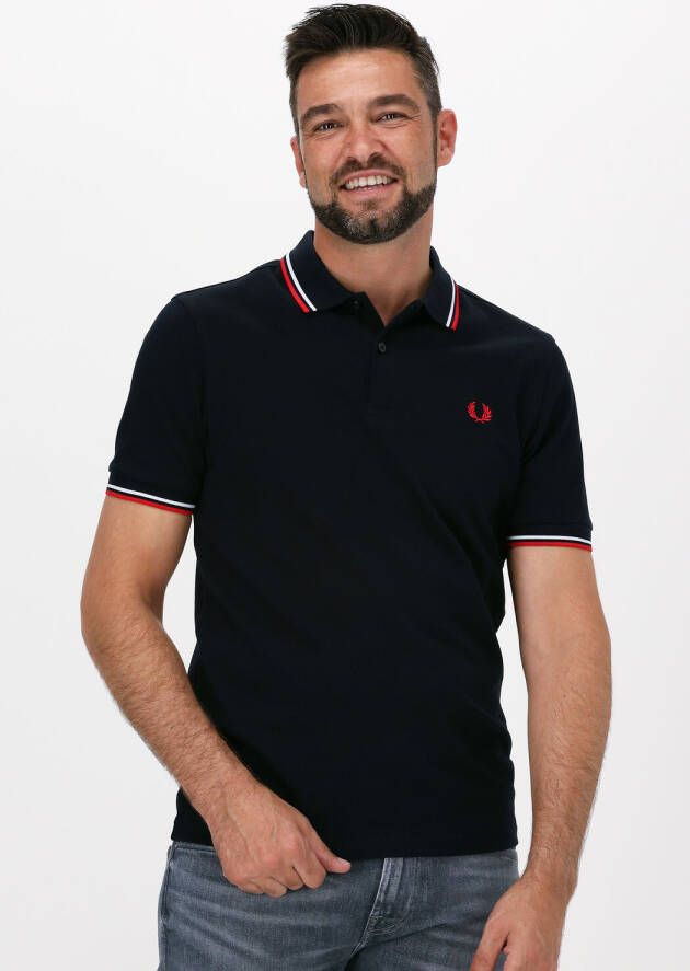 Fred Perry Polo manica corta con collo clico e polsini bordati a contrasto e logo ricamato sul petto uomo Fredperry M3600 Navy Rosso Blauw Heren