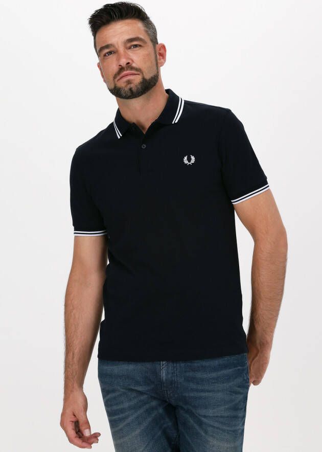 Fred Perry Polo manica corta con collo clico e polsini bordati a contrasto e logo ricamato sul petto uomo Fredperry M3600 Navy Bianco Blauw Heren