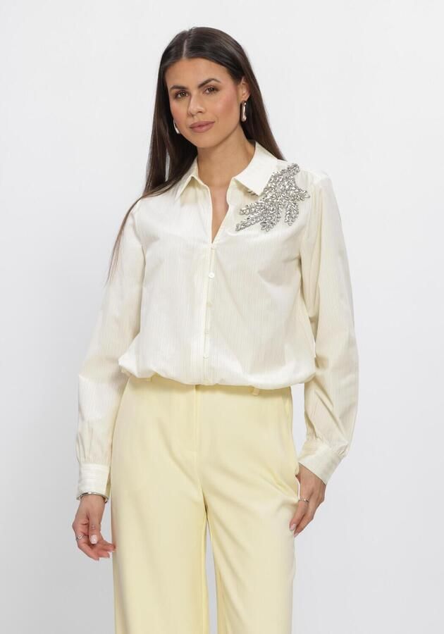 Freebird gestreepte blouse lichtgeel met pailletten