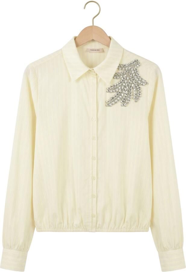 Freebird gestreepte blouse lichtgeel met pailletten - Foto 4