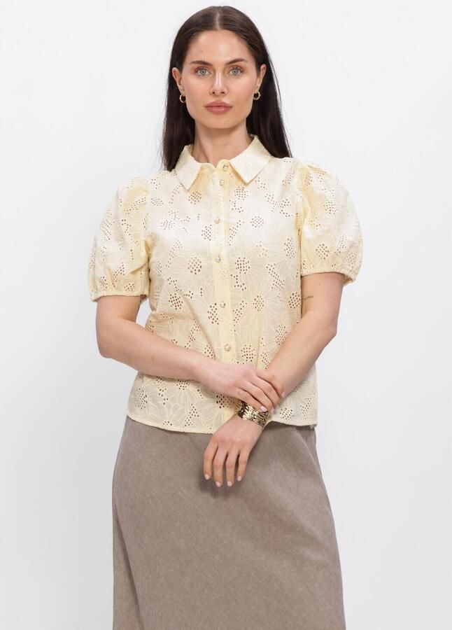 FREEBIRD Dames Blouses Wv-flower-embro-26-1 Creme