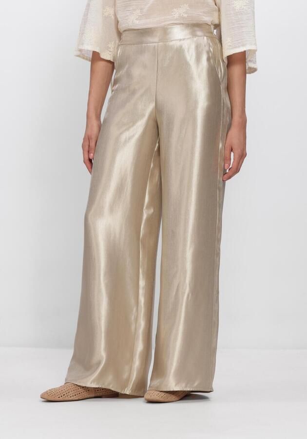 Freebird satijnen wide leg high waist broek champagne