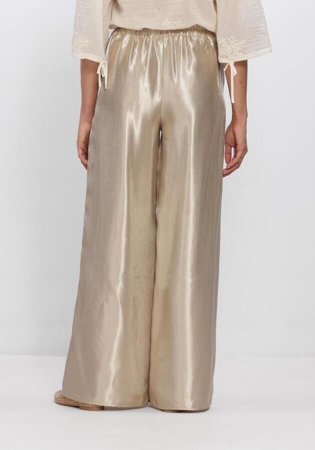 Freebird satijnen wide leg high waist broek champagne - Foto 2