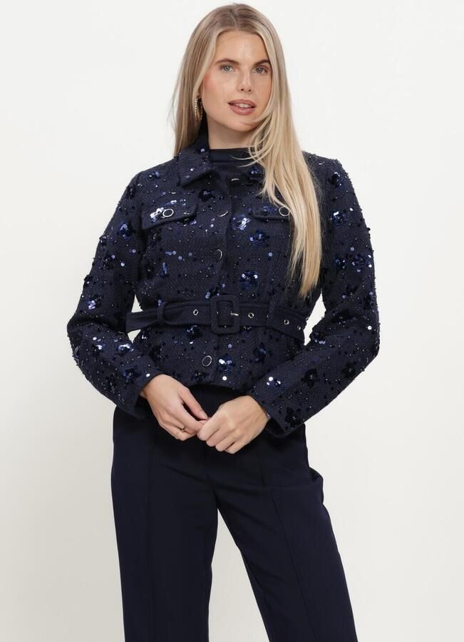 Freebird tussenjas met pailletten donkerblauw
