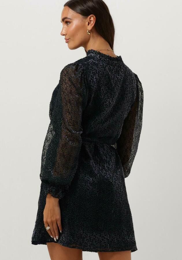 Freebird semi-transparante fluwelen jurk Adaline met stippen en ruches donkerblauw - Foto 1