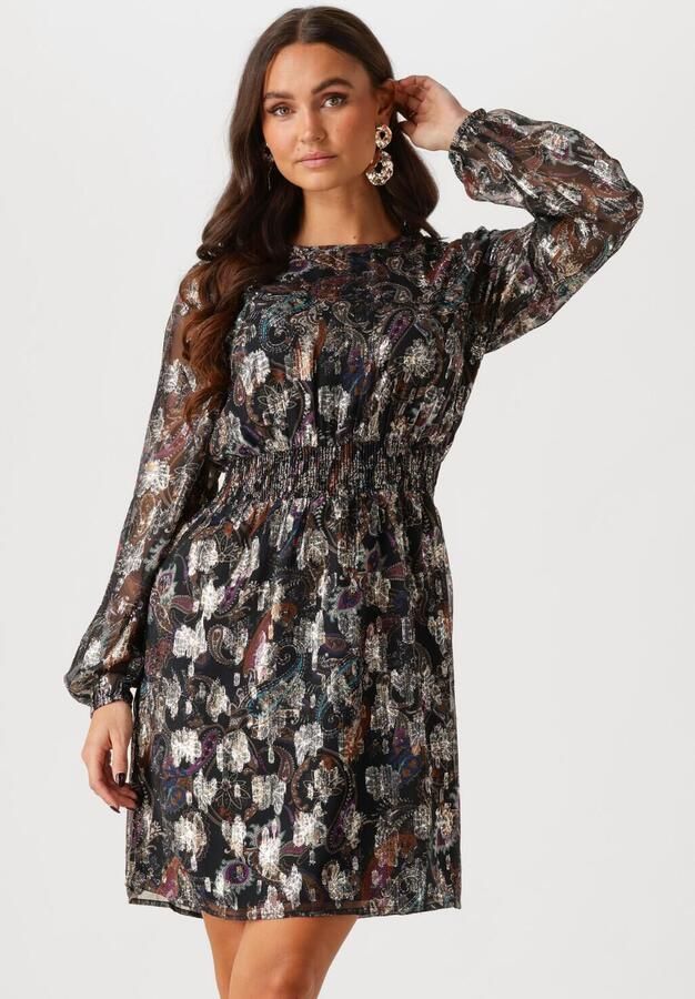 Freebird jurk Daykota met all over print en glitters zwart goud glitter - Foto 4