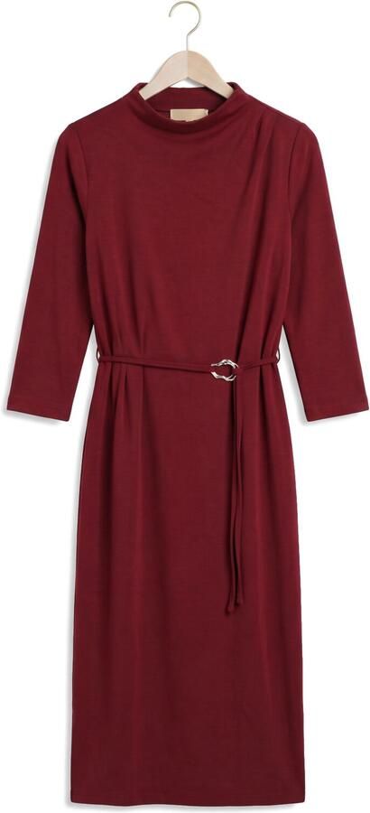 Freebird midi jurk met ceintuur donkerrood - Foto 4