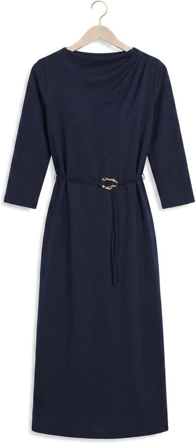 Freebird midi jurk met ceintuur donkerblauw - Foto 4
