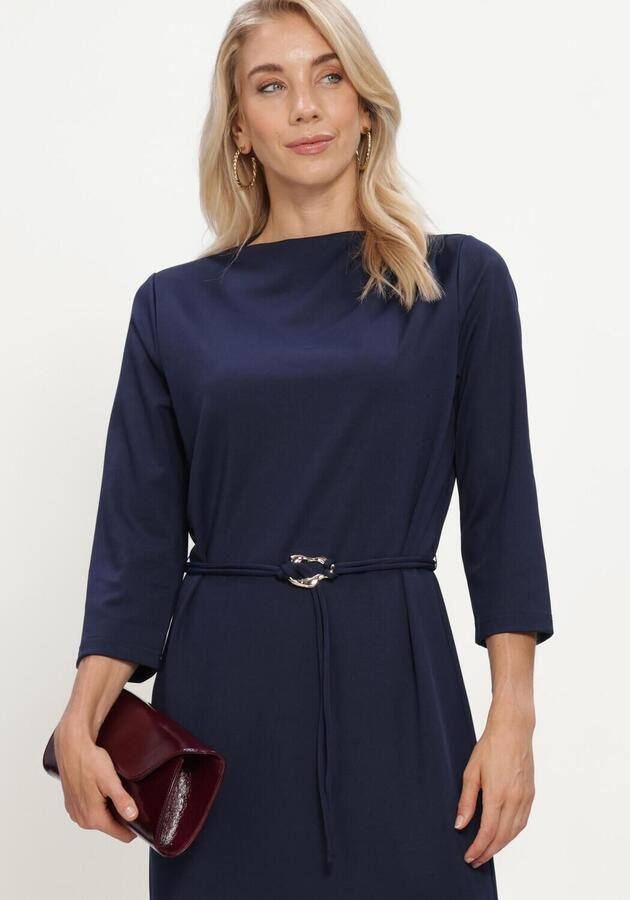Freebird midi jurk met ceintuur donkerblauw - Foto 3