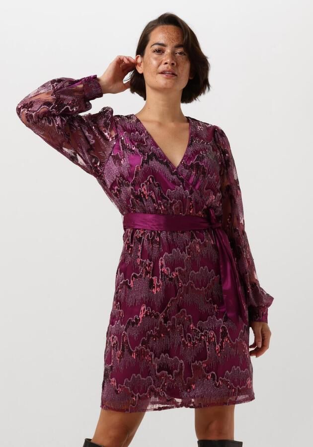 Freebird wikkeljurk Dieke met all over print en glitters paars donkerpaars roze - Foto 4